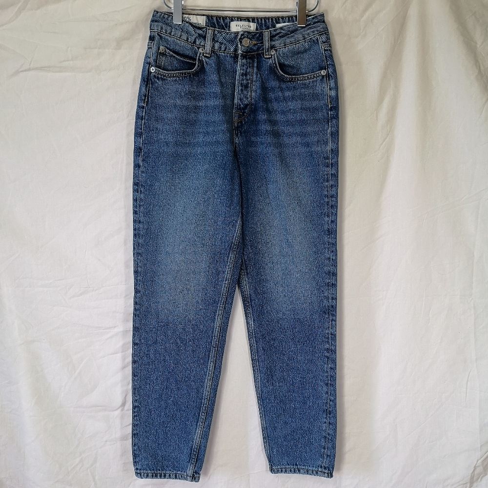 Selected Femme Mom Fit 100% Organic Cotton Medium Blue Denim Jeans